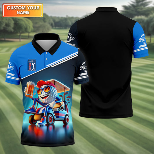 Maxcorners I Love Golf Custom Men's Golf Polo Shirt, Funny Beer Golf Shirt, Dad Golf Gifts