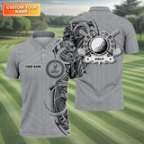 Maxcorners Strike Grey Tribal Tattoo Custom Men's Golf Polo Shirt, Funny Golf Shirt, Dad Golf Gift