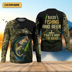 Maxcorners Bass Fishing And Beer That's Why I'm Here Camouflage Fishing Shirts, Funny Fishing Shirt, SPF Shirt For Men