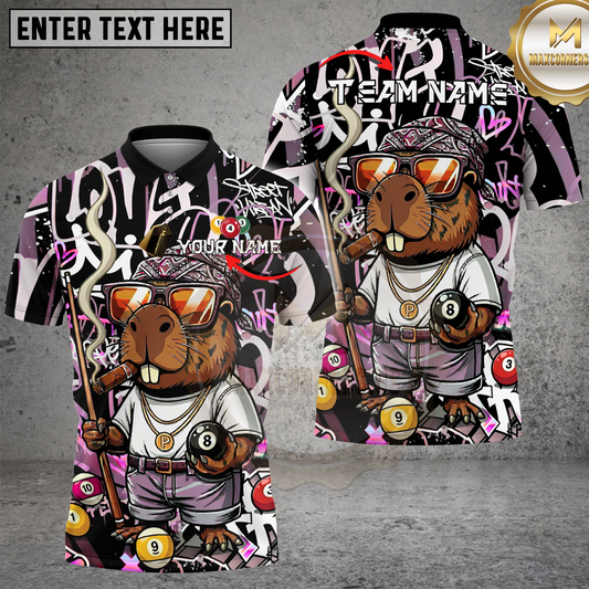 Maxcorners Capybara Billiards Shirt Funny Gangster Graffiti Style Multi Options Personalized Name, Team Name Unisex 3D Shirt (4 Colors)
