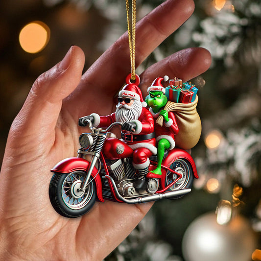 Maxcorners Custom Name Motorcycle Christmas Santa Ornament, Christmas Gift for Motorcycle Lover 2D Flat LM2111