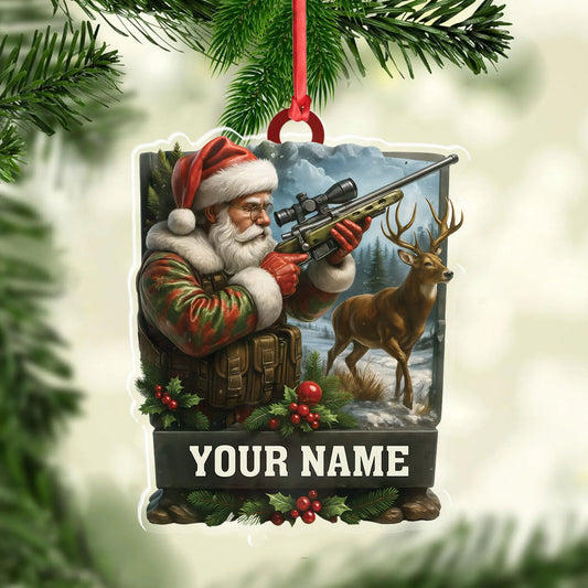 Maxcorners Custom Name Santa Hunter Ornament, Deer Hunting Christmas Tree Decor, Personalized Camo Gift