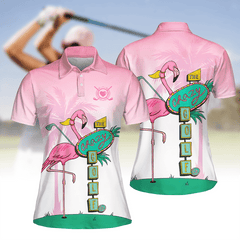Maxcorners Flamingo Golf Seamless Pattern Golf Women Short Sleeve Polo
