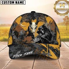 Maxcorners Hunting Deer Skull Grim Reaper Yellow Camo Custom Name 3D Cap