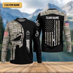 Maxcorners Custom Camo Patriotic Fishing Shirt, Fishing UPF Shirts, Fishing Gifts For Men, Men's Fishing Shirt