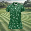 Maxcorners Stick Figure Golf Pose Shamrock Golf Shirt, St Patrick's Day Ladies Golf Polos, Golf Shirt For Women