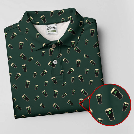Maxcorners Dark Stout Beer St Patrick's Day Green Shamrock Golf Shirt, Polo Shirts For Men, Golf Shirts For Men