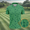 Maxcorners Dark Green Golf Items Seamless Pattern St. Patrick’s Day Shamrock Golf Shirt, Golf Shirts For Men
