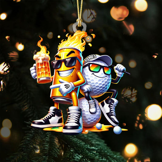 Maxcorners Golf Beer On Fire Acrylic Ornament, Golf Xmas Ornaments, Golf Christmas Gifts, Golf Decor LM1611