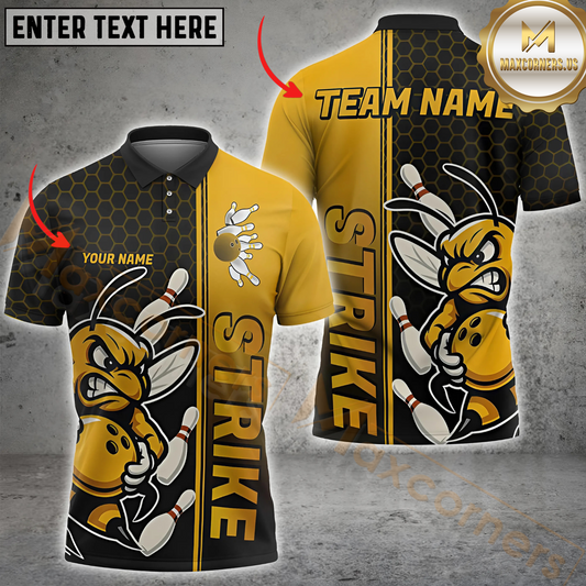 Maxcorners Bowling Honeycomb Angry Bee Strike Style Customized Name, Team Name 3D Shirt For Women