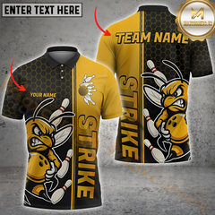 Maxcorners Bowling Honeycomb Angry Bee Strike Style Customized Name, Team Name 3D Unisex Shirt