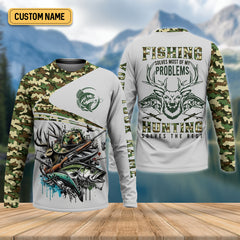 Maxcorners Fishing Solves Most Of My Problems Hunting Solves The Rest T-Shirt, Fisherman Outfit, Mens Casual Shirts