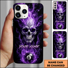 Maxcorners Billiards Purple Flame Skull Personalized Name Phone Case