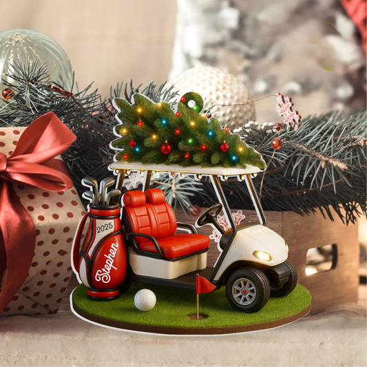 Maxcorners Red Golf Cart Acrylic Ornament, Golf Christmas Ornaments, Christmas Golf Gift, Golf Decor LM1611