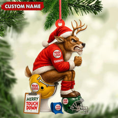 Maxcorners Personalized Football Christmas Ornament, Custom Reindeer Santa Touchdown Decoration, Funny Custom Name Team Logo Gift MT2411