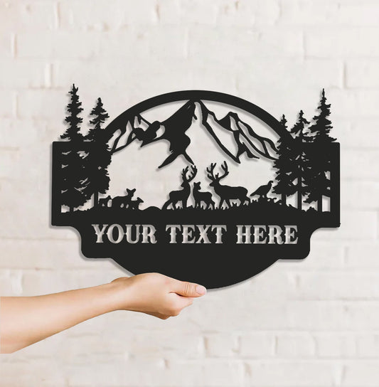 Maxcorners Personalized Deer Metal Sign WITH LED/WITHOUT LED - Mountain Cabin Name Sign, Rustic Wildlife Outdoor Wall Art for Lodge & Porch Decor LM0110