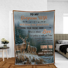 Maxcorners Personalized Meeting You Was Fate Fleece Blanket– Custom Deer Couple Blanket, Heartfelt Wife Gift LM1611