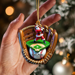 Maxcorners Custom Name Baseball Santa Ornament, Baseball Lover Christmas Gift 2D Flat LM2111