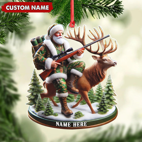 Maxcorners Personalized Acrylic Hunter Santa Riding Deer Christmas Ornament - Custom Hunting Gift Decoration LM0110