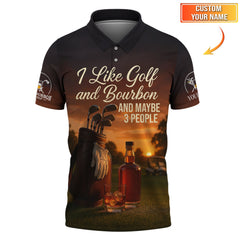 Maxcorners Custom Golf Polo Shirt, Bourbon Lover Golf Tee Sunset Style, Funny Golf Gift for Men