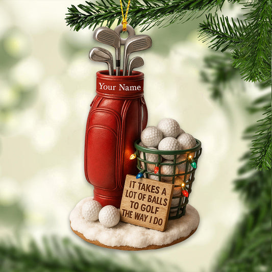 Maxcorners Red Custom Name Golf Ornament â€“ Funny Golf Bag and Ball Christmas Decoration, Personalized Golfer Xmas Gift for Men, Golf Ornament and Golf Decor for Tree MT1611