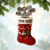 Maxcorners Custom Name Golf Stocking Ornament â€“ Personalized Christmas Ornament for Golf Lovers, Funny Golfer Gift for Men, Golf Cart and Clubs Xmas Decor MT1611