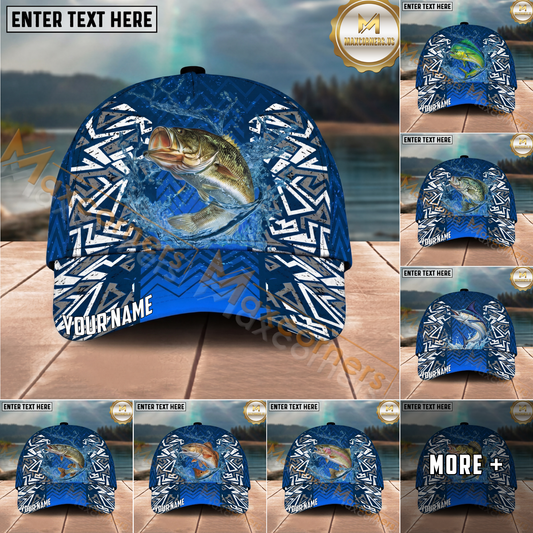 Maxcorners Fishing Tribal Blue Personalized Name, Team Name Classic 3D Cap (9 Breeds)