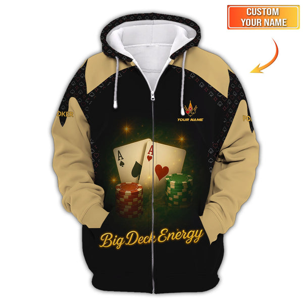 Personalized Name Funny Poker T-Shirts, Big Deck Energy Shirt, Gift For Poker Players