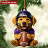 Maxcorners Personalized Football Puppy Christmas Ornament And Keychain, Custom Name Dog in Helmet Holding Ball, Cute Pet Lover Tree Decoration