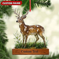 Maxcorners Personalized Geometric Deer Christmas Ornament, Custom Name Buck Hunter Gift, Crystal Style Woodland Holiday Decor MT2411
