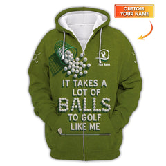 Maxcorners Funny Golf Shirt, "It Takes A Lot of Balls To Golf Like Me" Shirts, Custom Name Polos For Golfers