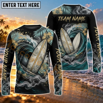 Maxcorners Surf Deep Sea Ocean Wave Art Customized Name, Team Name 3D Long Sleeve Shirt