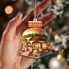 Maxcorners Custom Name Burger Ornament, Burger Lover Christmas Gift 2D Flat LM2111