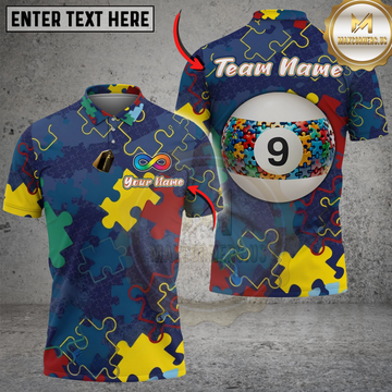 Maxcorners Billiards 9 Ball Autism Awareness Puzzle Personalized Shirt