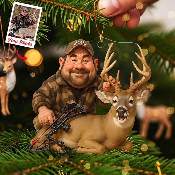 Maxcorners Personalized Hunting Acrylic Christmas Ornament Custom Photo Caricature Gift For Hunters LM0110