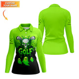 Maxcorners Halloween Golf Polos, Green Skull Golf Shirt For Men, Custom Name Golf Polo, Funny Golf Shirts For Golfers