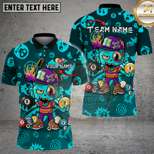Maxcorners Zombie Billiards Shirt Cartoon Horror Graphic Multi Options Personalized Name, Team Name Unisex 3D Shirt (4 Colors)