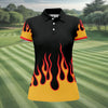 Maxcorners Retro Flame Fire Pattern Golf Shirt, Women's Golf Shirt, Hawaiian Golf Shirt LM1507