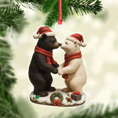Maxcorners Christmas Bear Couple Figurine Acrylic Ornament â€“ Cute Holiday Decor for Couples, Polar and Brown Bear Love Statue, Romantic Christmas Gift for Him or Her