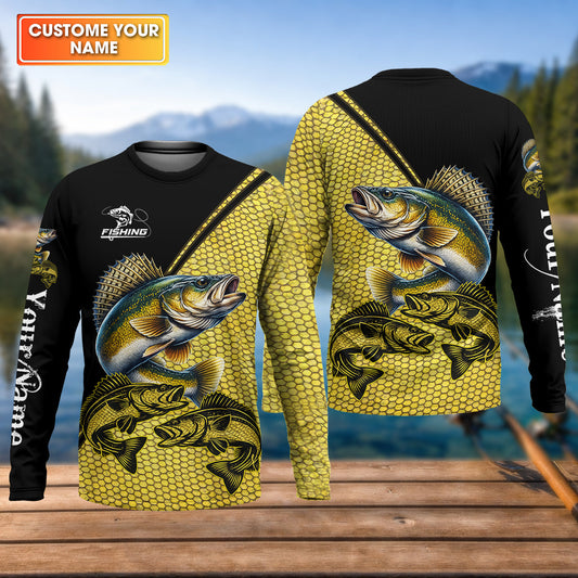 Maxcorners Personalized Walleye Fishing UPF Shirt, Fishing Long Sleeve Shirt, Fishing Shirt For Men