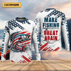 Maxcorners Make Fishing Great Again Patriotic Fishing Shirt, Red White Blue SPF Shirt For Men, Fishing Shirts For Men