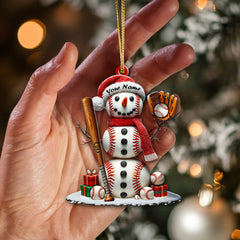 Maxcorners Custom Name Snow White Baseball Ornament, Snowman Christmas Decoration 2D Flat LM2111