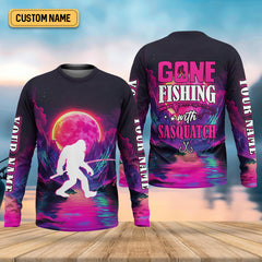 Maxcorners Gone Fishing With Sasquatch Fishing UPF Shirts, Funny Fishing Shirt, Bigfoot Fishing Shirts For Men