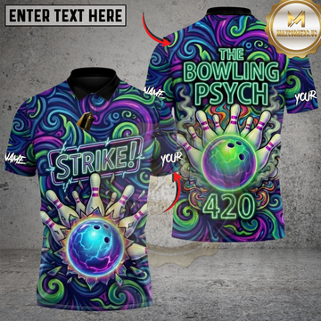 Maxcorners Bowling Neon Pin Prophecy Personalized Name 3D Unisex Shirt