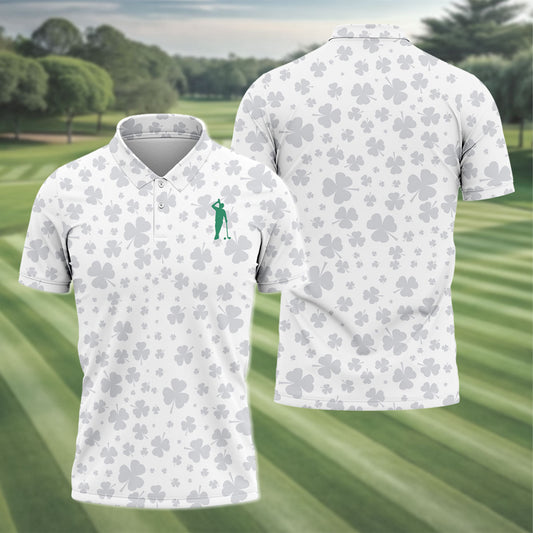 Maxcorners Shamrock Golf Polo Shirt, Mens Golf Shirt, St Patrick's Day Golf Shirt, Gift For Golfer