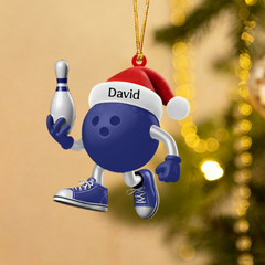 Maxcorners Personalized Cute Blue Bowling Ornament Christmas Gift for Bowling Lover MT1611