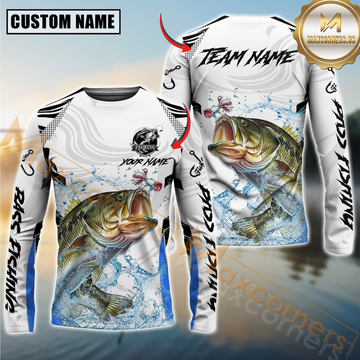 Maxcorners Fishing White Black Curve Pattern Design Custom Name & Team Name 3D Shirts