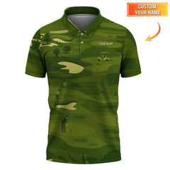 Maxcorners Personalized Golf Polos, Green Golf Course Pattern Custom Name Shirt For Golf Lovers, Crazy Golf Shirts For Men's