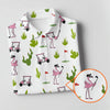 Maxcorners Pink Flamingo Golf Cart Cactus Hawaiian Golf Shirt, Women’s Golf Polo, Performance Golf Shirt LM1507