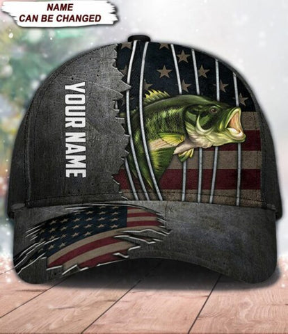 Maxcorners Fishing Metal Pattern With American Flag Personalized Classic Cap